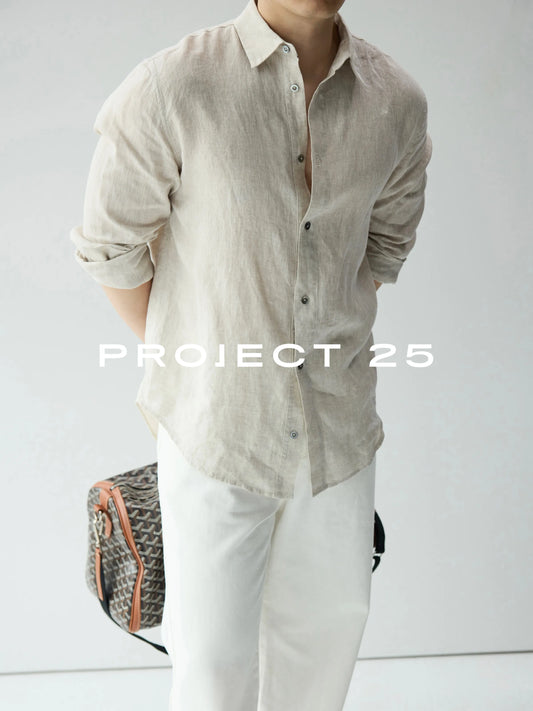 PROJECT 25 Men's 100% Linen Long-Sleeve Shirt – Lightweight & Breathable, Relaxed "Old Money" Aesthetic Casual Button-Down