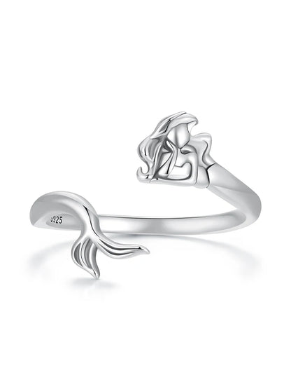 WOSTU 925 Sterling silver Mermaid Opening Ring For Women Ocean Jewelry Holiday Gift Mermaid Tail Adjust Rings Anillo Party Gift