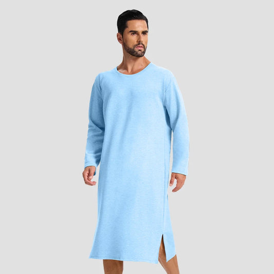 Men's autumn and winter long-sleeved one-piece nightgown, knee-length bathrobe, long one-piece home wear, wool and silk pajamas