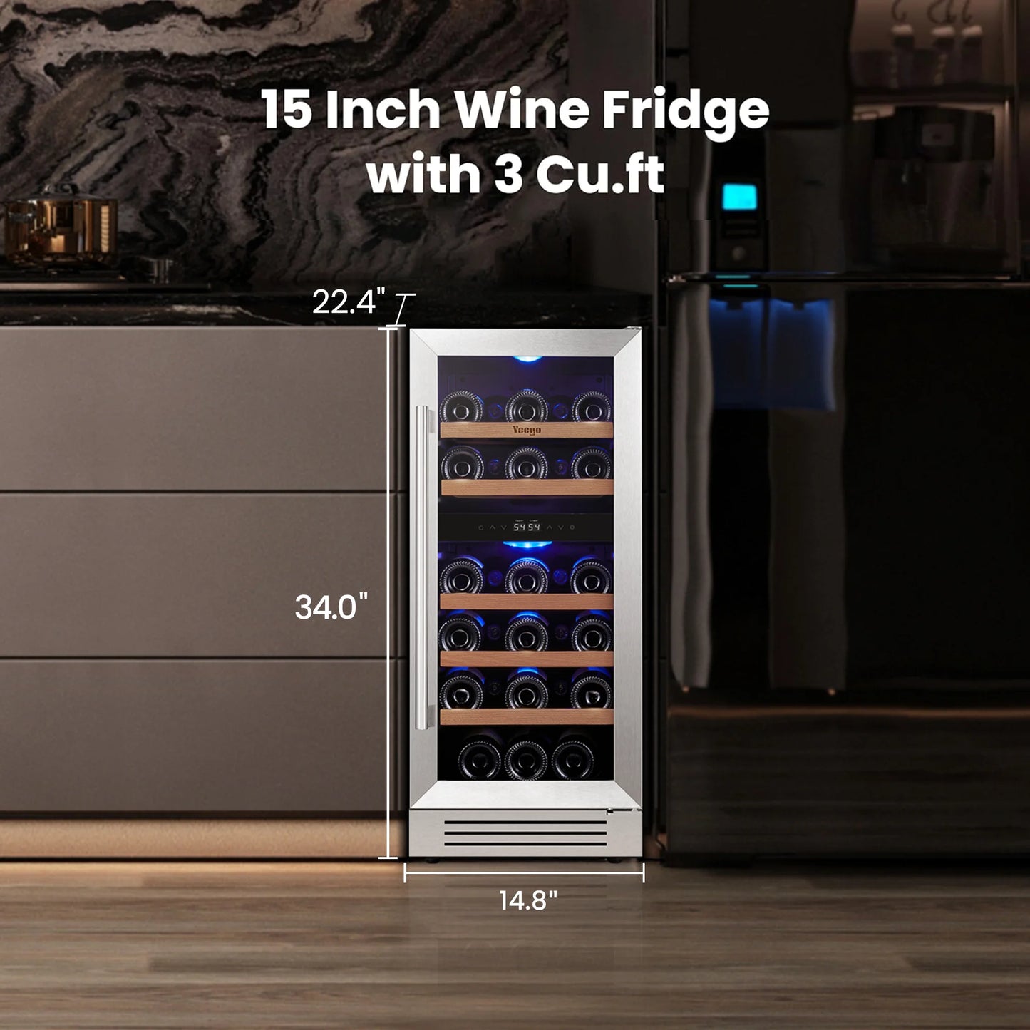 28 Bottles Under Counter Wine Cooler Built In Wine Fridge Single Zone 40-68°F Electronic Temperature Control Built Under Wine Refrigerator with Touch LED Light For Kitchen