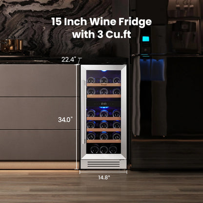 28 Bottles Under Counter Wine Cooler Built In Wine Fridge Single Zone 40-68°F Electronic Temperature Control Built Under Wine Refrigerator with Touch LED Light For Kitchen