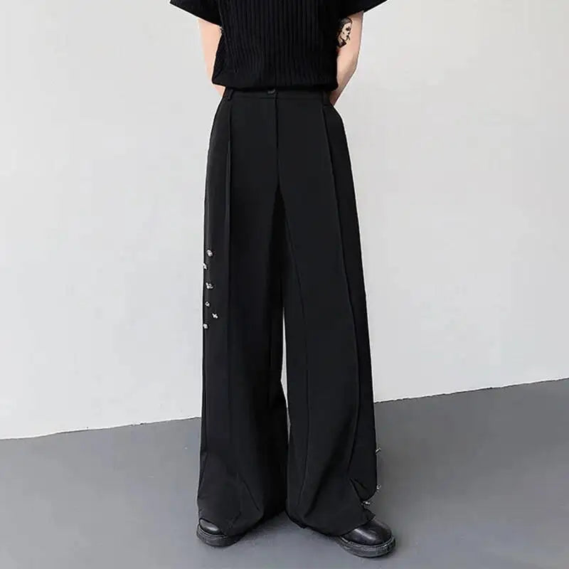 LUZHEN Decorate Elegant Original Fold Design Loose Metal Buckle Straight Trousers Men's 2026 New Handsome Casual Pants JY7587