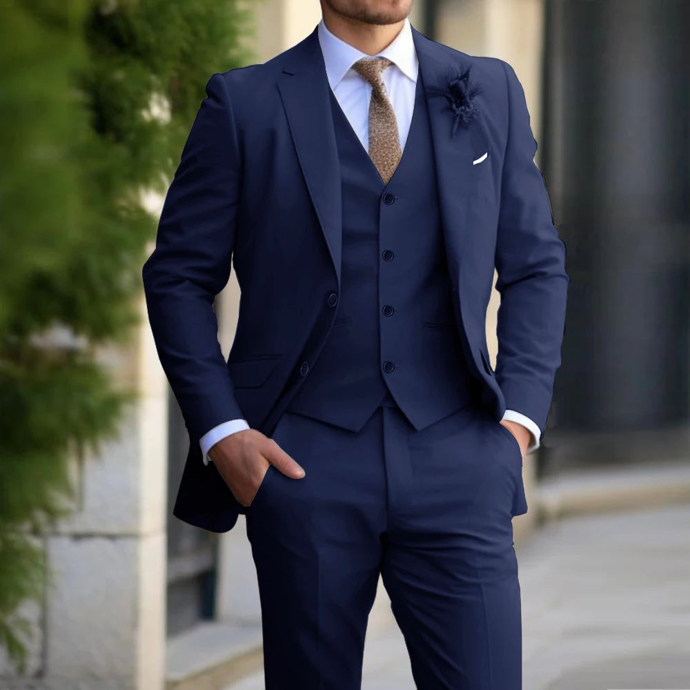 Formal Banquet Business Suit Sets For Men Wedding Party Grooms Elegant Outfits Fashion Prom Slim Fit Blazer Vest Pants 3 Pieces