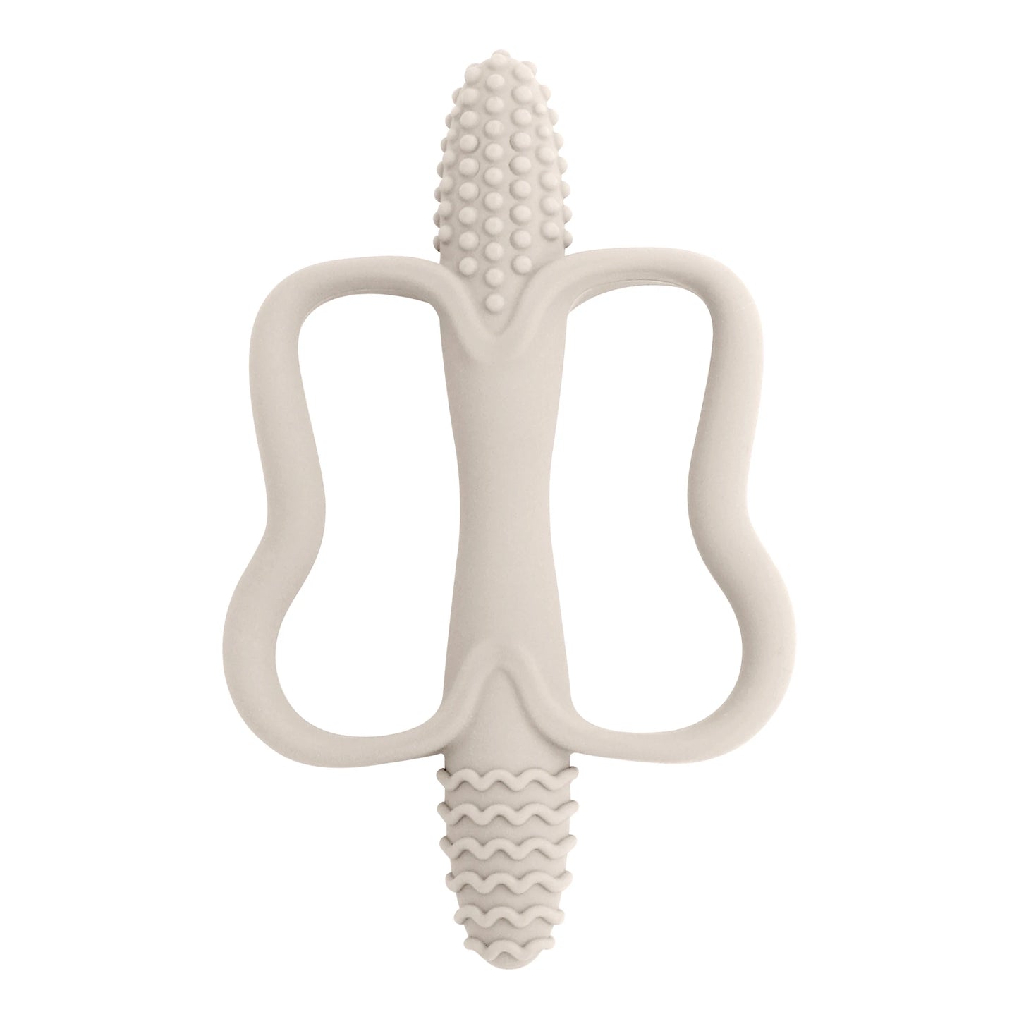 One-piece silicone teething stick with handle, baby toy teether, 6 colors, easy to grip, corn-shaped teether, BPA-free.