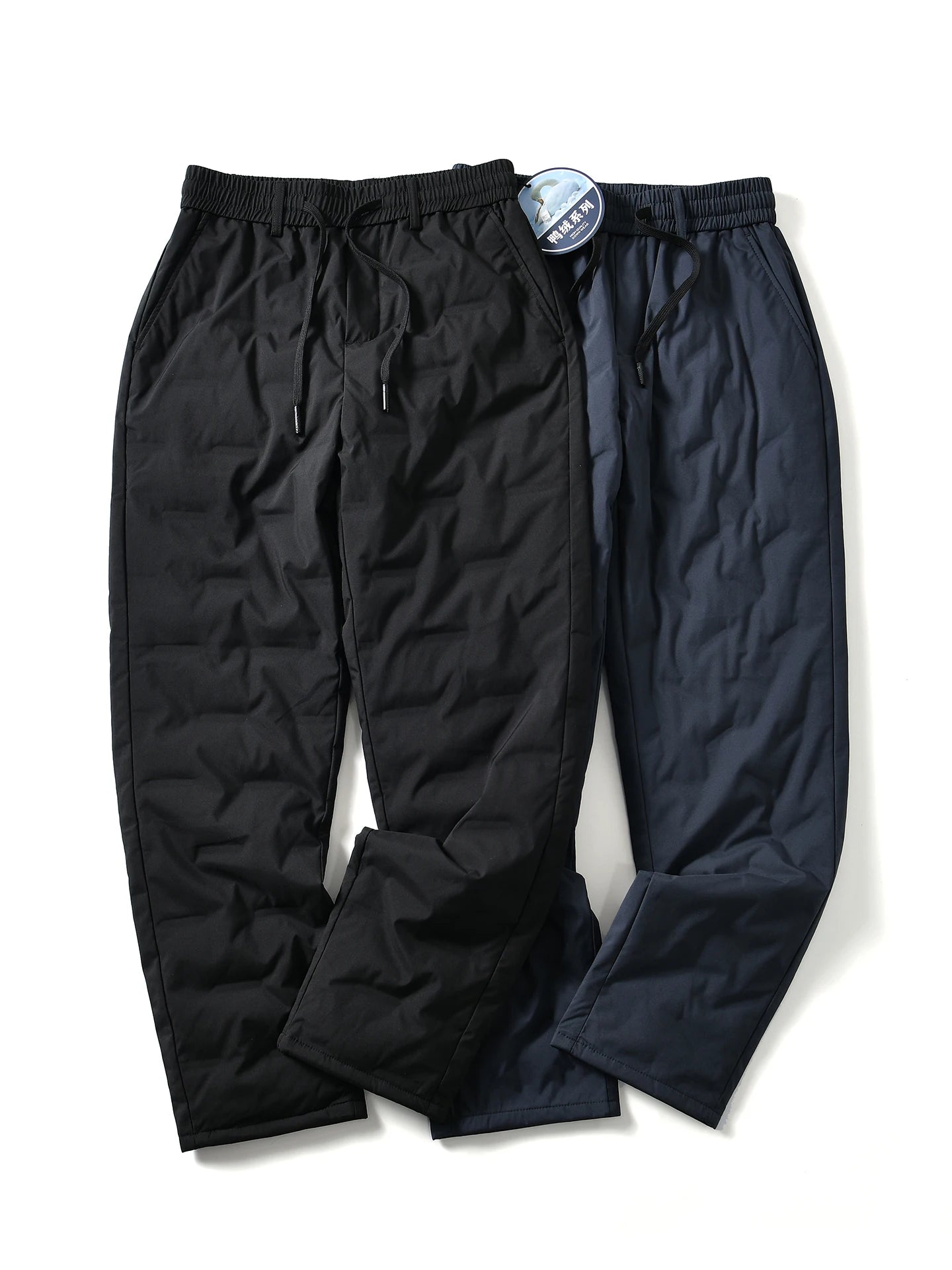 Men's Lightweight Duck down Straight Leg Elastic Waist Pants Winter Warm Casual Fashionable Polyester Fiber Long Trousers