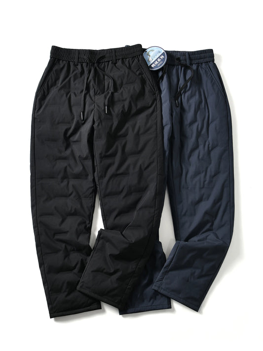 Men's Lightweight Duck down Straight Leg Elastic Waist Pants Winter Warm Casual Fashionable Polyester Fiber Long Trousers