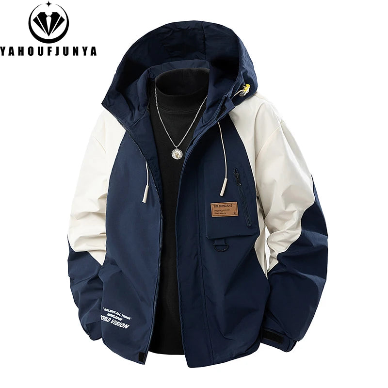 9XL New Men Spring Outdoor Leisure Windbreak Hooded Jacket Men Autumn Cargo Pocket Fashion Brand Loose Jacket Coat Male Clothing