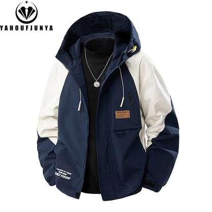 9XL New Men Spring Outdoor Leisure Windbreak Hooded Jacket Men Autumn Cargo Pocket Fashion Brand Loose Jacket Coat Male Clothing