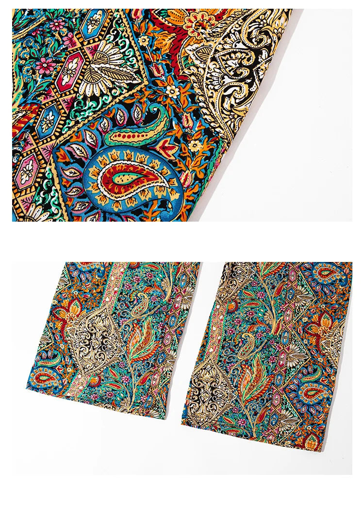 Summer Casual Loose Wide Leg Pants Women's Tie Dye Ink Ice Silk Loose Leopard Print Ethnic Style Long Pants Casual Trousers
