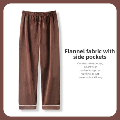 Men's Winter Thickened Fleece Coral Velvet Home Clothes Pants Plaid Patterned Home Pants Warm Comfortable mid Waist Elastic