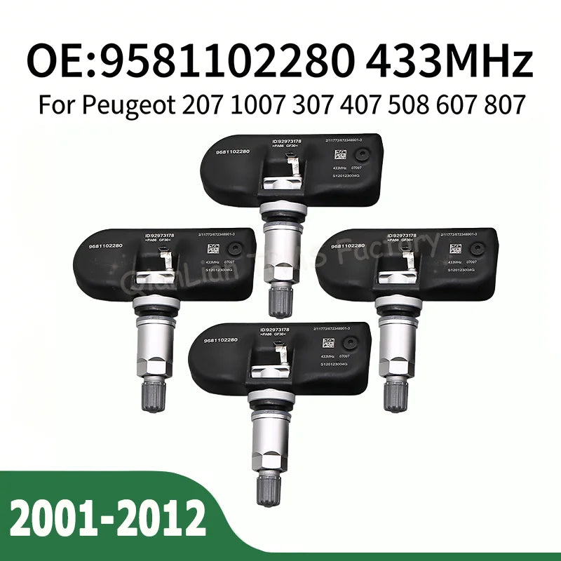 1/4pcs 433MHz 9681102280 TPMS Tire Pressure Monitor System High Precision Tyre Sensor For Peugeot 207 1007 307 407 508 607 807