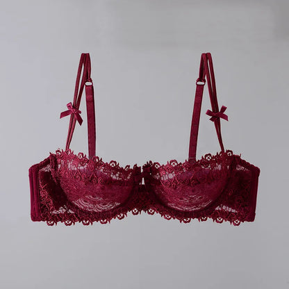 Women New Fashion Sweet Spicy Lace Lingerie Set Ultra Thin Half Cup Push Up Bra Soft Underwire Comfortable Top