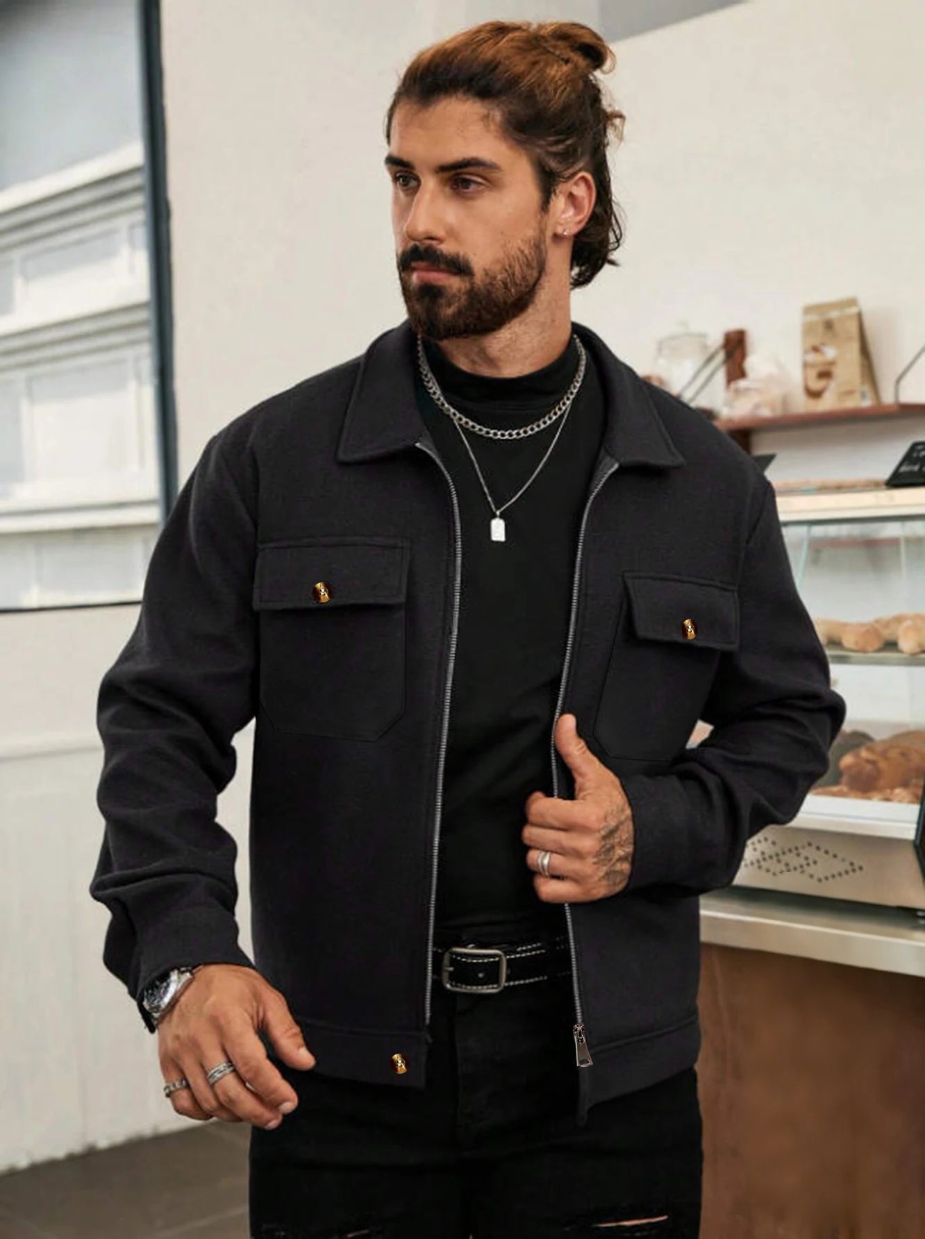 2025 Autumn/Winter New Solid Color Men's Woolen Coat Fashion Zipper College Style Jacket