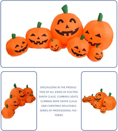 2.2M/7.5FT Inflatable Toy Halloween Pumpkin Pile Outdoor Decoration Halloween Festival 7 Pumpkins Built-in LED Light Garden Prop