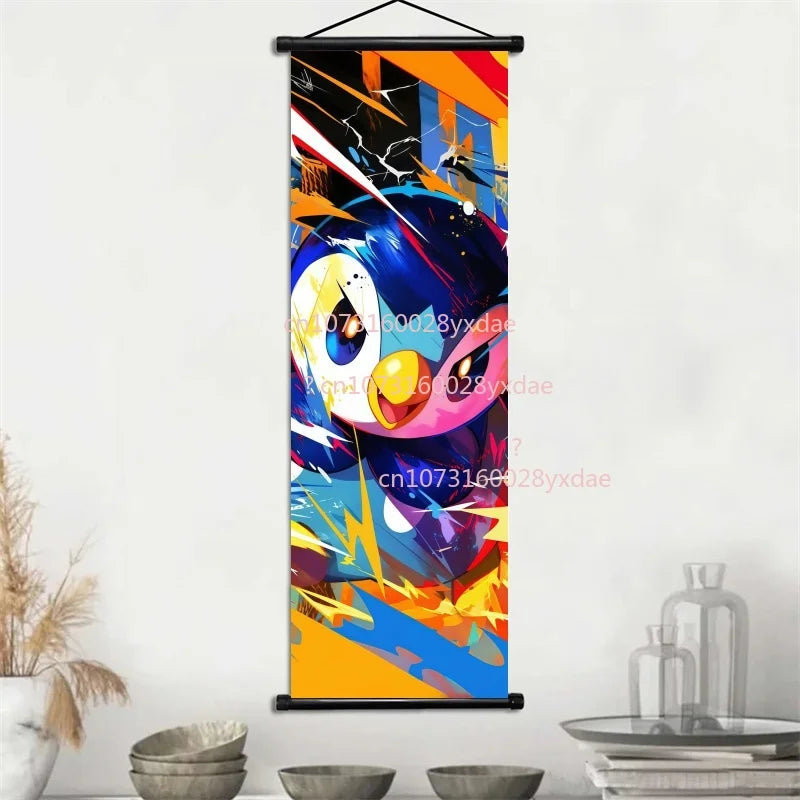 Anime Pokemon Scroll Painting Bulbasaur Charmander Squirtle Poster and Print Watercolor Wall Art Picture Home Decor Kids Gifts