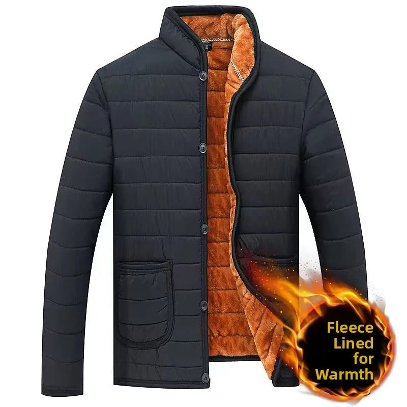 Thickened Fleece Lined Stand Collar Cotton Jacket Dad Style Warm Inner  for Middle Aged And Elderly Men's Clothing