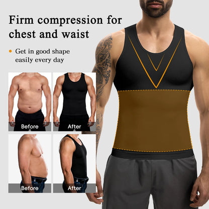 2PCS Men Compression Tank Top Gynecomastia Shapewear Slimming Vest Tummy Control Waist Trainer Seam-free Body Shaper Undershirt