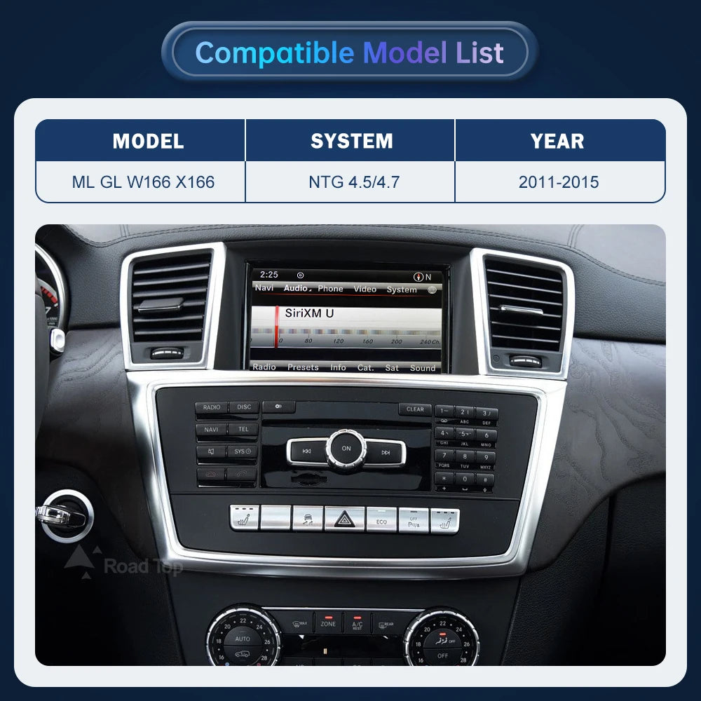 Road Top Wireless CarPlay Android Auto for Mercedes Benz ML GL W166 X166 2012-2015, with Mirror Link AirPlay Car Play Functions