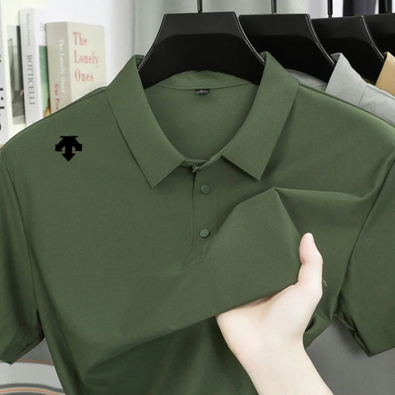 Brand Ice Silk Short sleeved Men's Printed Polo Shirt Fashion Sports Top Summer Comfortable Breathable Leisure High end T-shirt