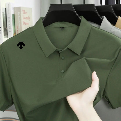 Brand Ice Silk Short sleeved Men's Printed Polo Shirt Fashion Sports Top Summer Comfortable Breathable Leisure High end T-shirt