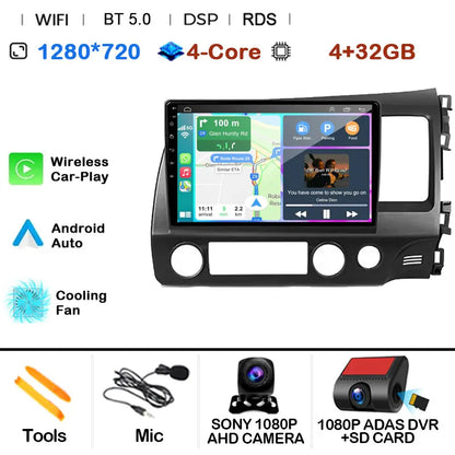 Car Radio Android 15 For Honda Civic 8 FK FN FD 2005 - 2012 RHD Multimedia Player Navigation GPS Carplay Stereo BT Head Unit DSP