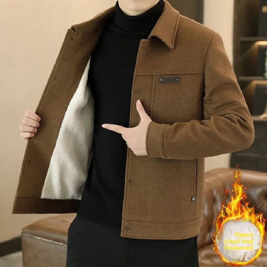Woolen Men's Coat Autumn Winter New Style Korean Fashion Casual Lapel Versatile Warm Outerwear Handsome