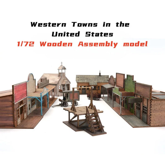 1/72 Scale Western Town Wooden Model Kit DIY Assembly for Display and Scene Building