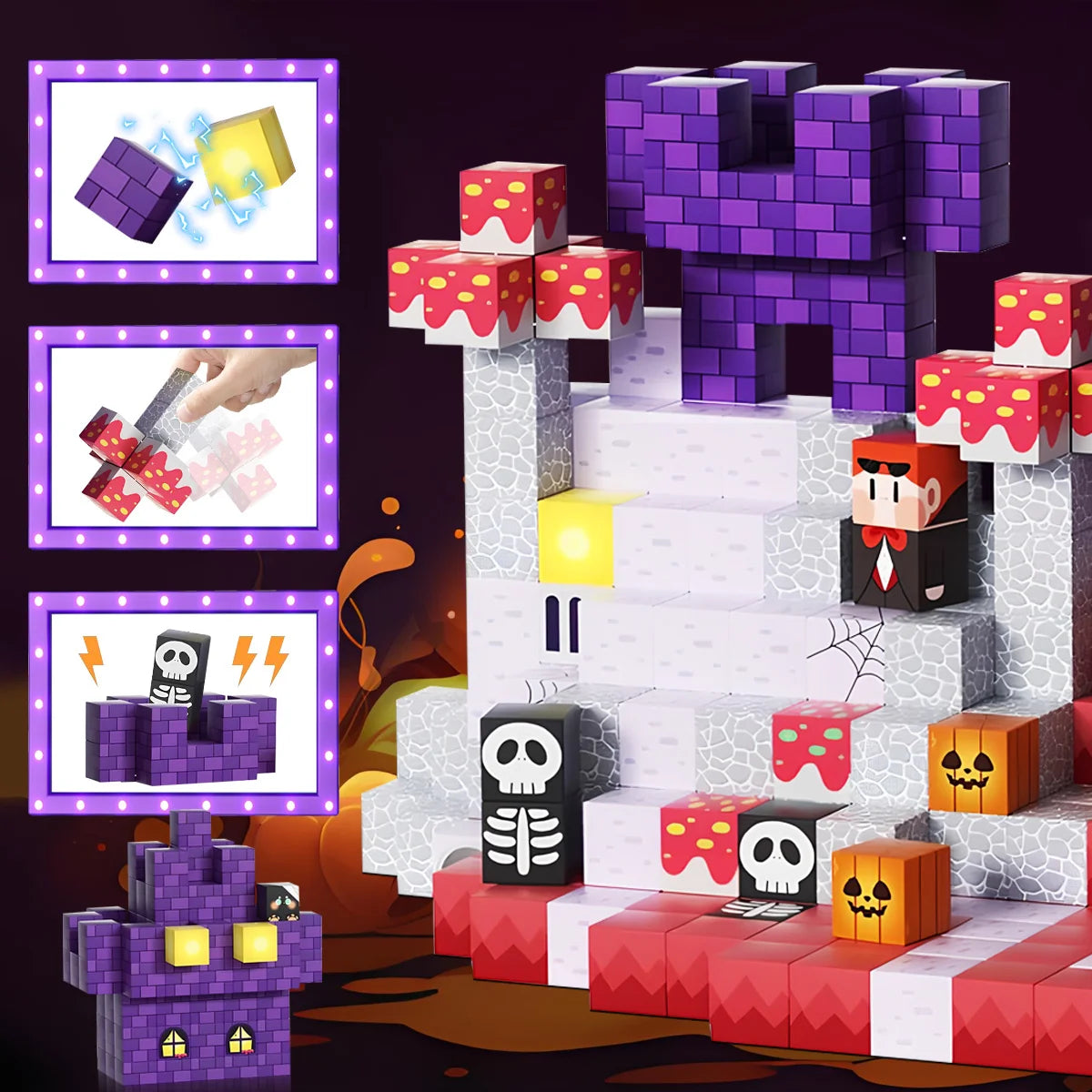 Halloween Day Theme Magnetic Building Blocks, Magnet Cubes, Magnetic Toys, Perfect Birthday Christmas Halloween Gifts