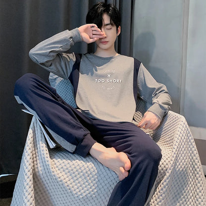 Soft Cotton Pajamas Autumn Men's Plaid Sleepwear Big Yards L-4XL Pajama Sets Casual Sleep&Lounge Pyjamas Pijamas Hombre