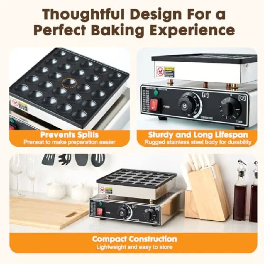 Commercial Mini Dutch Pancake Maker 25PCS Non-stick Dorayaki Grill Stainless Steel Muffin Waffle Maker Electric Hotcakes Machin