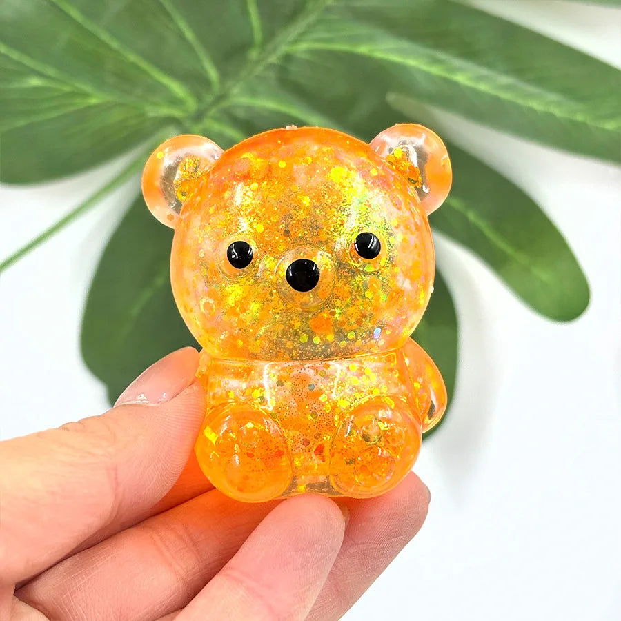Cute Cartoon Glitter Colorful Bear Slow Rebound Squishy Toy, Super Soft Squeeze Fidget for Adult Stress Anxiety Relief & Gift