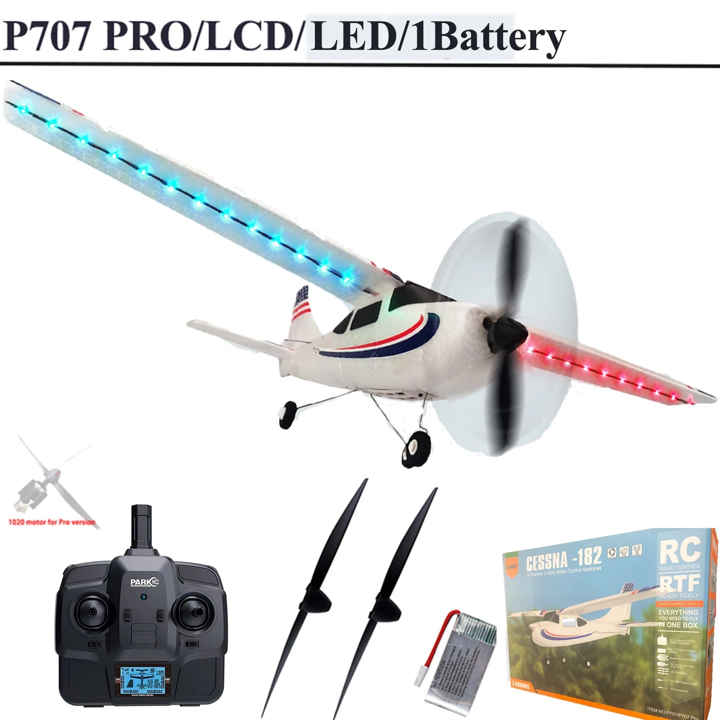 Parkten RC Airplane P707G PRO LCD Version 2.4G 3D/6G With Gyro 3Ch Fixed Wing Plane Outdoor Toys Drone RTF CESSNA 182 Glider