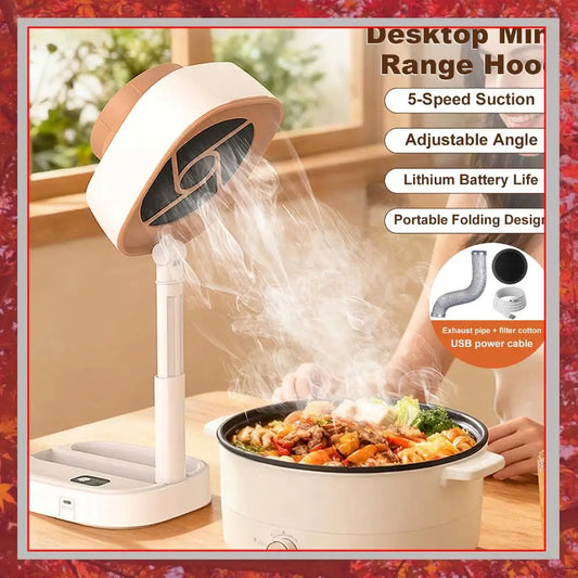 Desktop Range Hood with 5-Speed Suction Reusable Carbon Filter 125° Adjustable Angle for Apartment Dorm RV Indoor BBQ & Hot Pot