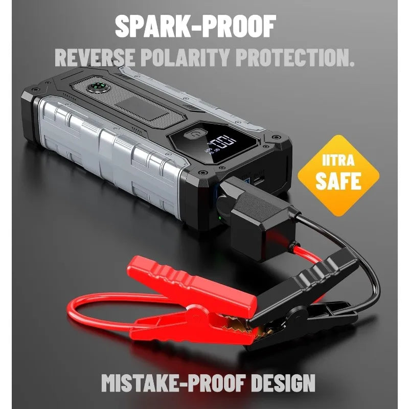 QIKUI portable jump starter car battery, 8000mAh 12V Petrol Diesel Car booster batterie voiture, rechargeable lighting 3 in 1