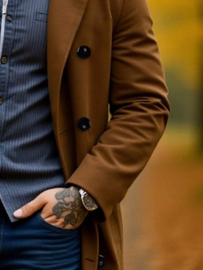 Men's Wool Overcoat Double-Breasted Winter Design Thickened Stand Collar Business Casual  Warm