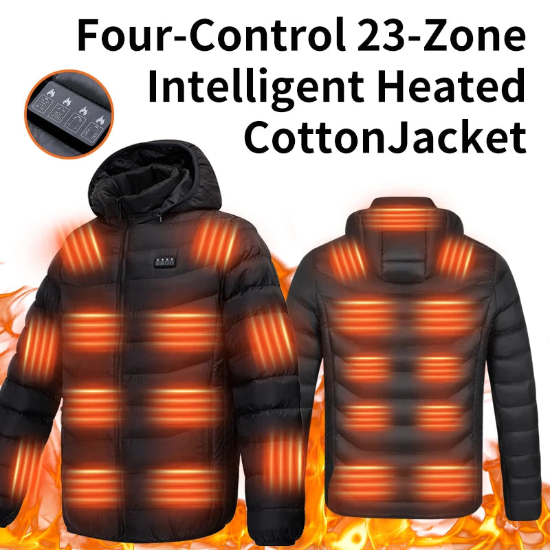 Winter Cold Protection 4-Control 23-Zone Men's Heated Jacket Electric Heated Cotton Coat【Power supply not included】