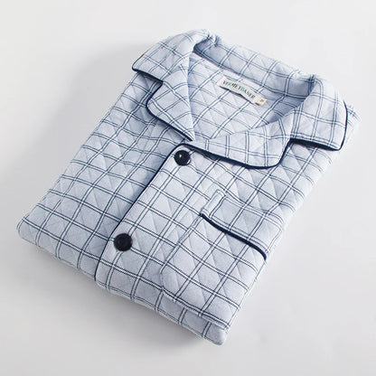 Men's Sleepwear Set Pure Cotton Thickened Warm Home Clothes Casual Plaid Long Sleeve Long Pants Comfortable Breathable Autumn...