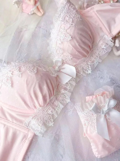 YUQI Sexy Japanese Sweet Bra Set G Cup Large Cup Women's Underwire Heavy Lace Thin Cup Comfort Pure & Sensual Lingerie  push up