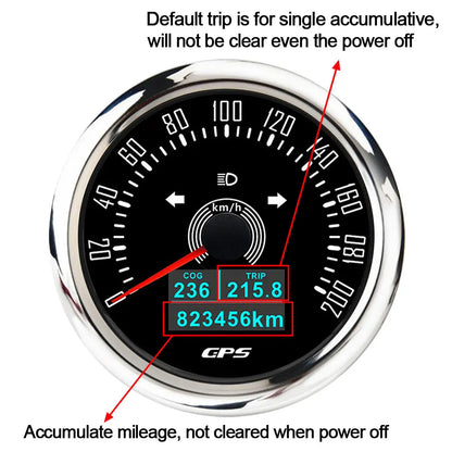 85MM GPS Speedometer 0-160MPH 0-200KMH With GPS Antenna 7 Colors Backlight Digital LED Odometer Gauge for 12V24V Car Boat Marine