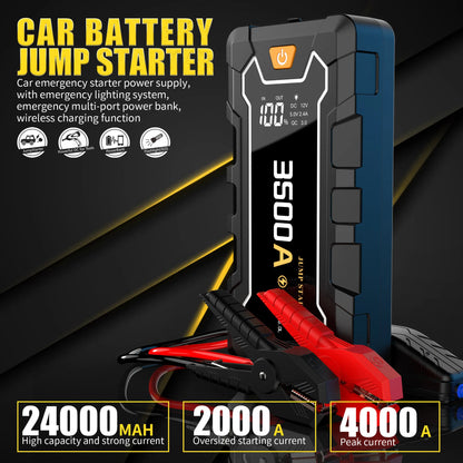 4000A 24000mAh Wireless Vehicle Jump Starter Suitable for 3.7 Gallons Of Petrol Or 3.17 Gallons Of Diesel With USB Type-C Output