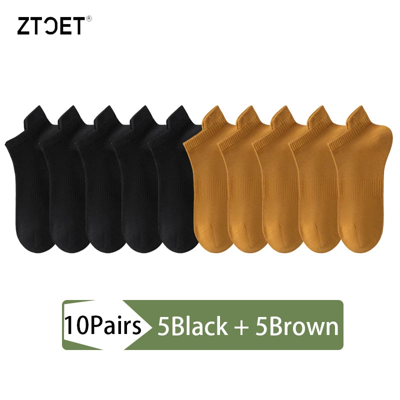 10Pairs Men Combed Cotton Socks Mesh Antibacterial Breathable Fashion Black High Quality Man Sock New For Male Size EU38-45