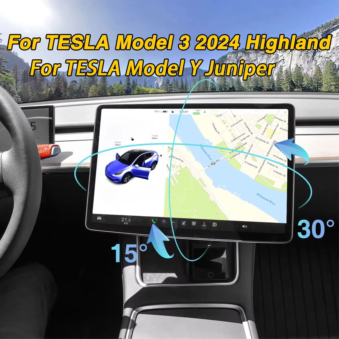 Screen Swivel Tilt Rotation Mount Kit for Tesla Model 3 Highland Y Juniper 2017-2026 Four Direction Screen Rotating Bracket