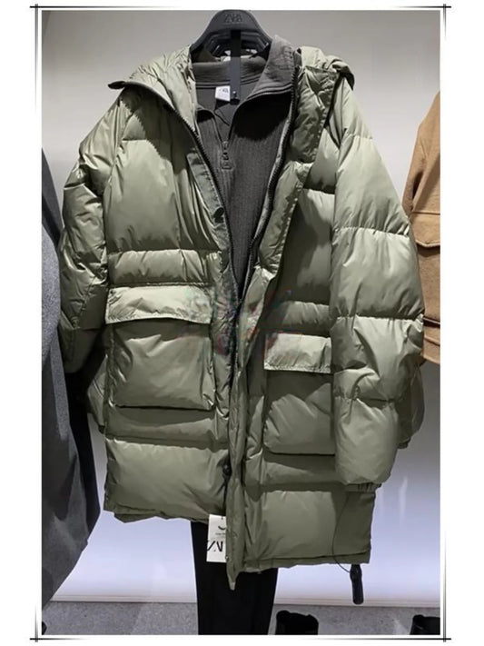 Men's Hooded Mid-Length Lightweight down Jacket Coat Duck Feather 90% Fill Power Youthful Style Pure Color Winter Outerwear