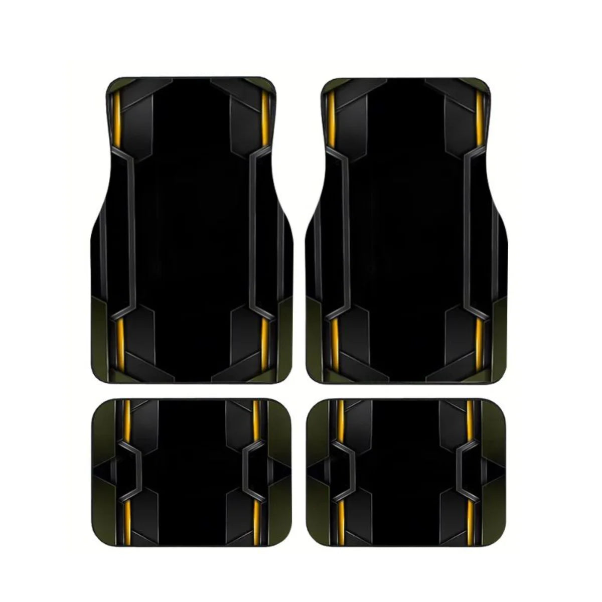 Black Gold Olive Green Tech Geometric Car Floor Mats 4PCS Universal Futuristic Sport Non-slip Foot Mats Interior Accessories
