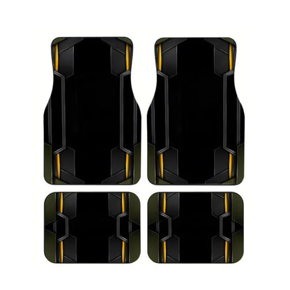 Black Gold Olive Green Tech Geometric Car Floor Mats 4PCS Universal Futuristic Sport Non-slip Foot Mats Interior Accessories