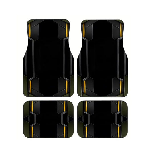 Black Gold Olive Green Tech Geometric Car Floor Mats 4PCS Universal Futuristic Sport Non-slip Foot Mats Interior Accessories