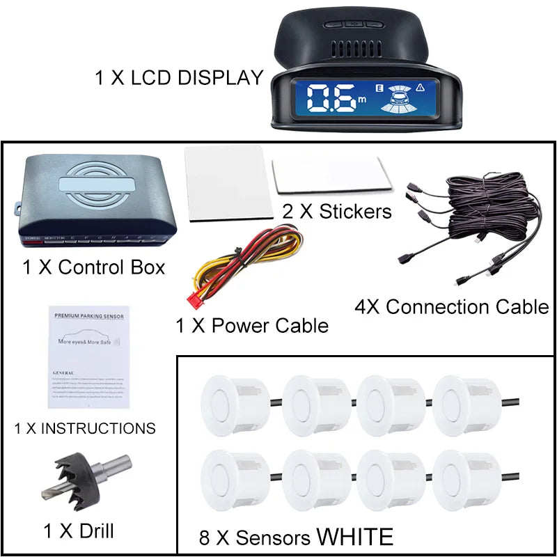 LCD Monitor 4 Sensor Radar Detection System 12 Color Backlight Display 12V Parking Sensor Reverse Assist Kit