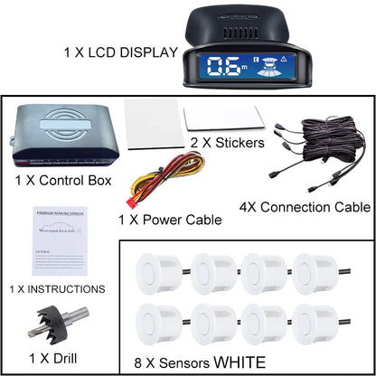 LCD Monitor 4 Sensor Radar Detection System 12 Color Backlight Display 12V Parking Sensor Reverse Assist Kit