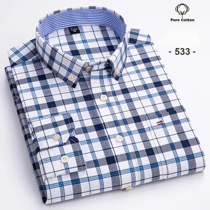 New In Shirt Plus Size 7XL 100% Cotton Oxford Long-Sleeve Shirts for Man Slim Fit Formal Plain Shirt Plaid Office Elegant Clothe