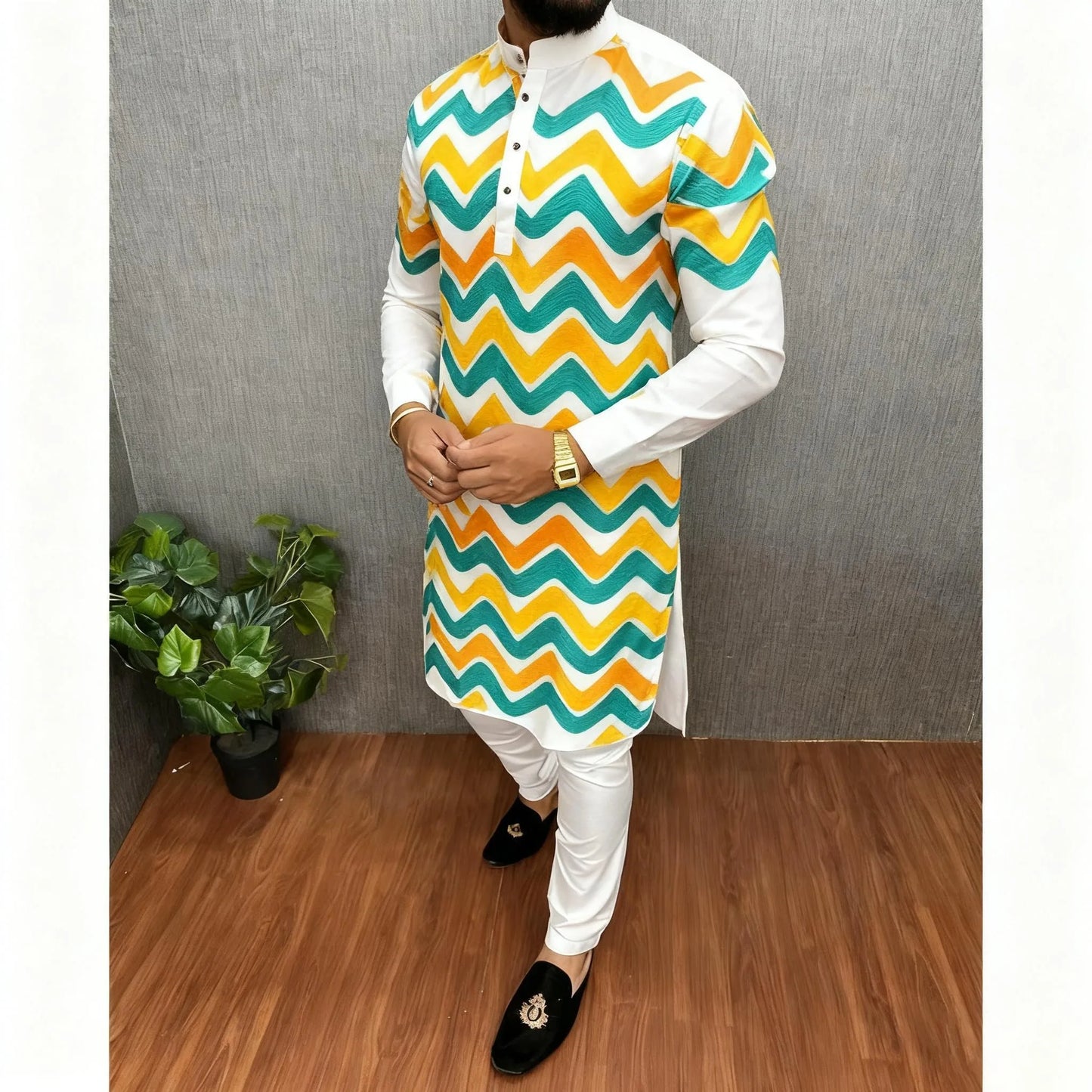 Men Digital Printed Kurta Vardha Regular Mandarin Collar Long Suitable Middle Eastern Tenue Marocaine Homme Men Muslim Clothing